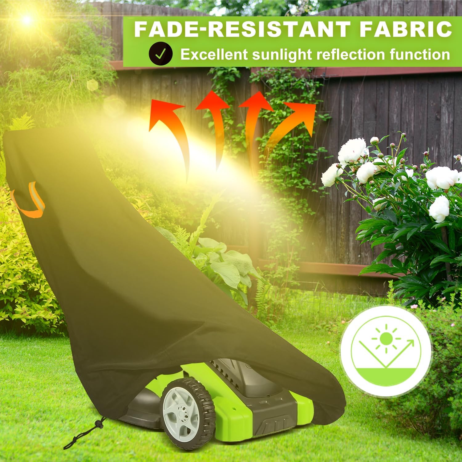 ClawsCover Push Lawn Mower Cover Waterproof Outdoor,Durable 210D Polyester Oxford,Anti-UV Weatherproof Walk Behind Lawnmower Storage Covers Shed, with Reflective Handles,Drawstring-74x25x39 Inch - 6