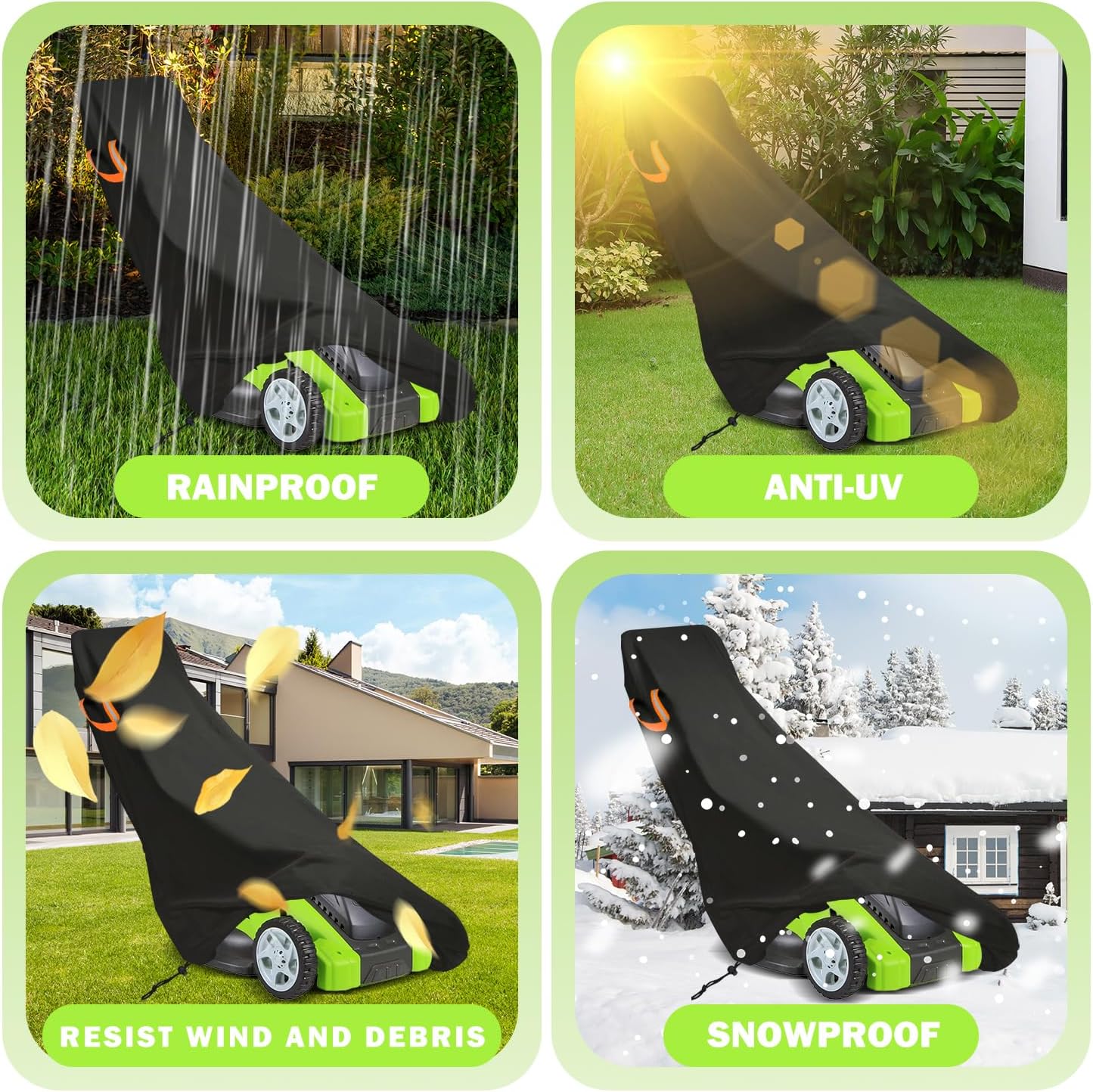 ClawsCover Push Lawn Mower Cover Waterproof Outdoor,Durable 210D Polyester Oxford,Anti-UV Weatherproof Walk Behind Lawnmower Storage Covers Shed, with Reflective Handles,Drawstring-74x25x39 Inch - 7