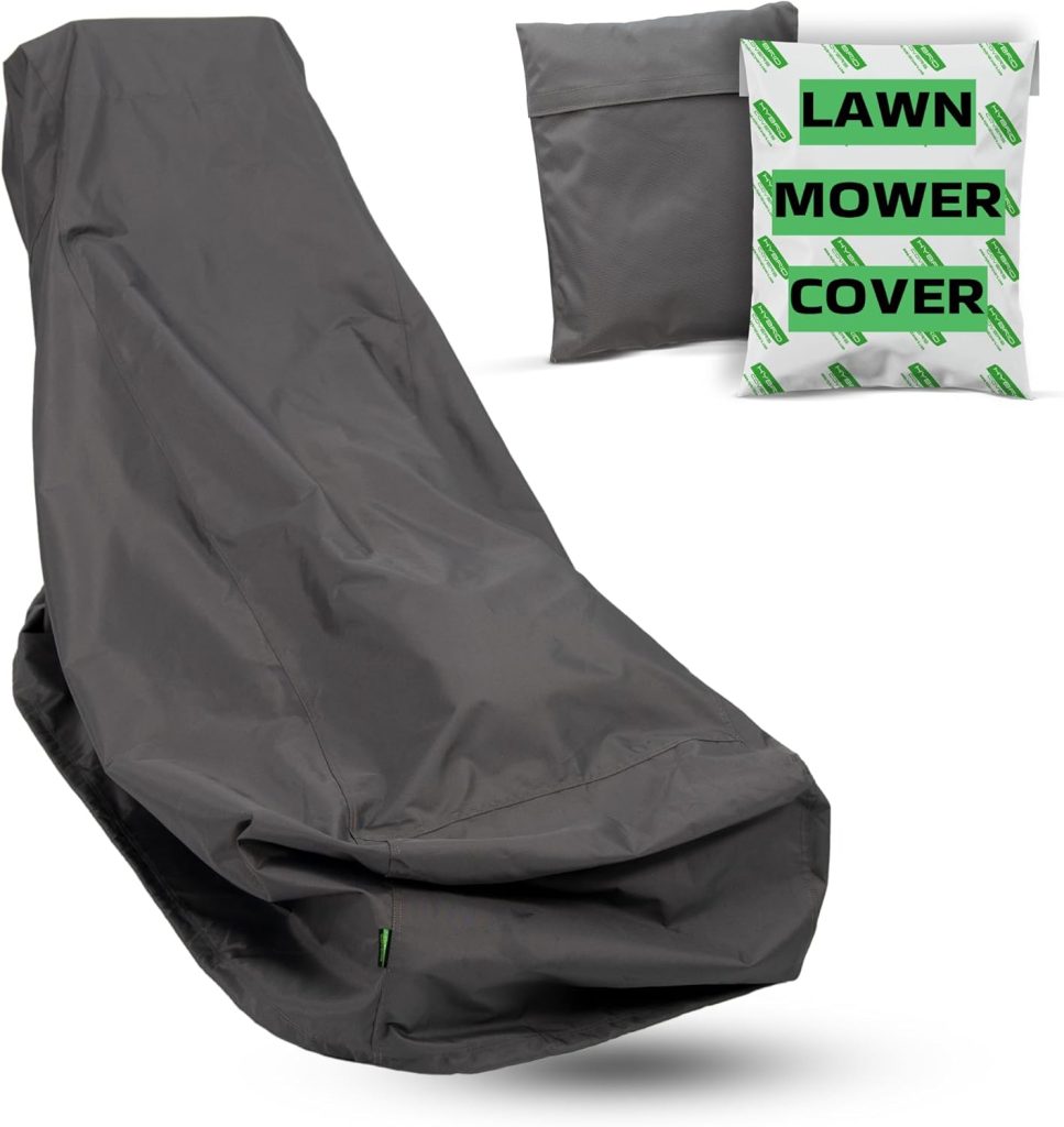Heavy Duty Lawn Mower Cover - Outdoor All Weather Waterproof-UV Protected Tear Resistant Fabric - Secure Closure with Drawcord Locking System - Universal Fit for Push-Gas & Electric Mower - Size Large - 4