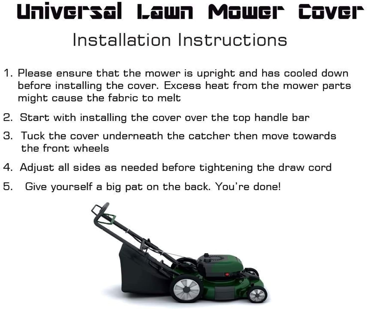 Heavy Duty Lawn Mower Cover - Outdoor All Weather Waterproof-UV Protected Tear Resistant Fabric - Secure Closure with Drawcord Locking System - Universal Fit for Push-Gas & Electric Mower - Size Large - 7