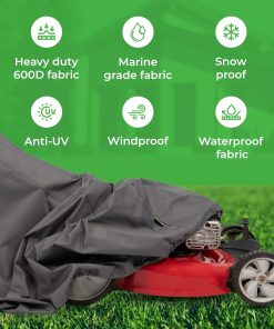 Heavy Duty Lawn Mower Cover - Outdoor All Weather Waterproof-UV Protected Tear Resistant Fabric - Secure Closure with Drawcord Locking System - Universal Fit for Push-Gas & Electric Mower - Size Large - 9