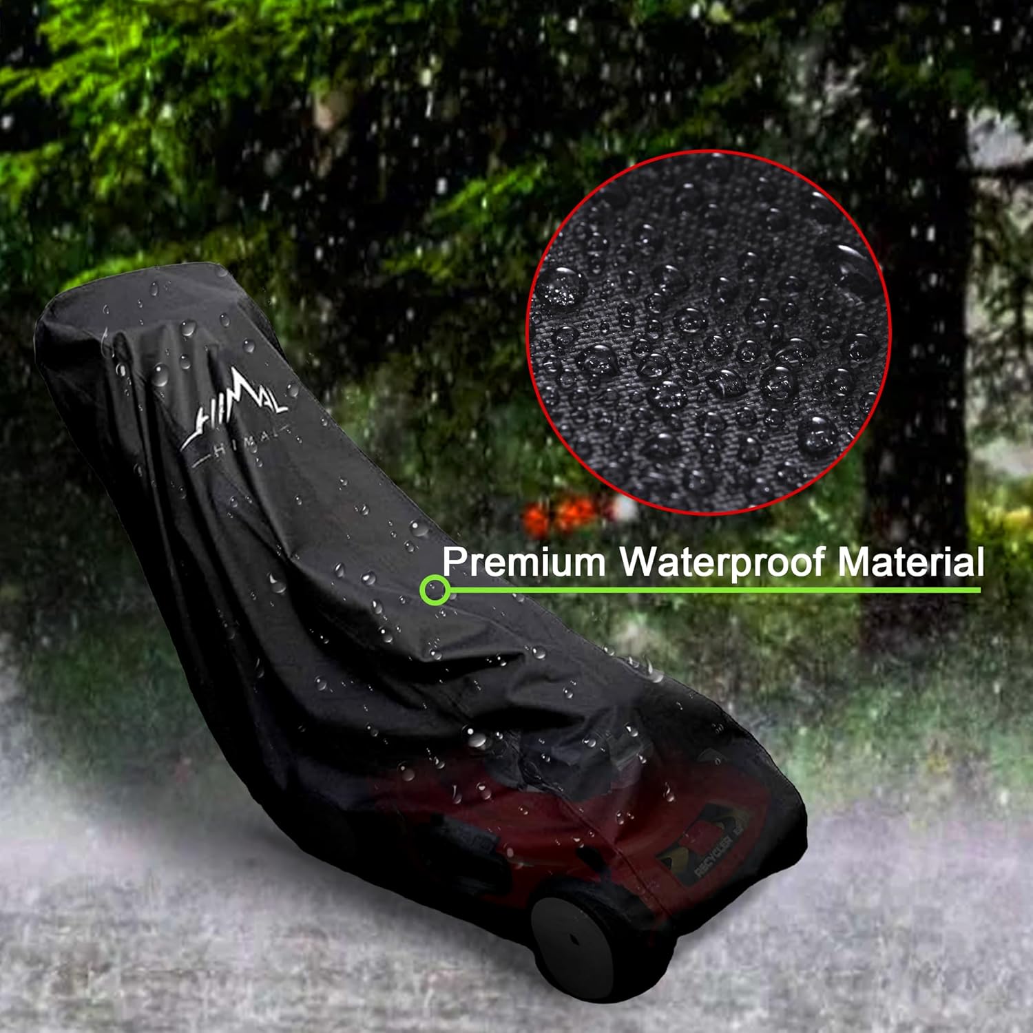 Himal Outdoors Lawn Mower Cover - Heavy Duty 600D Polyester Oxford Waterproof, UV Protection Universal Fit with Drawstring & Cover Storage Bag，Black - 4