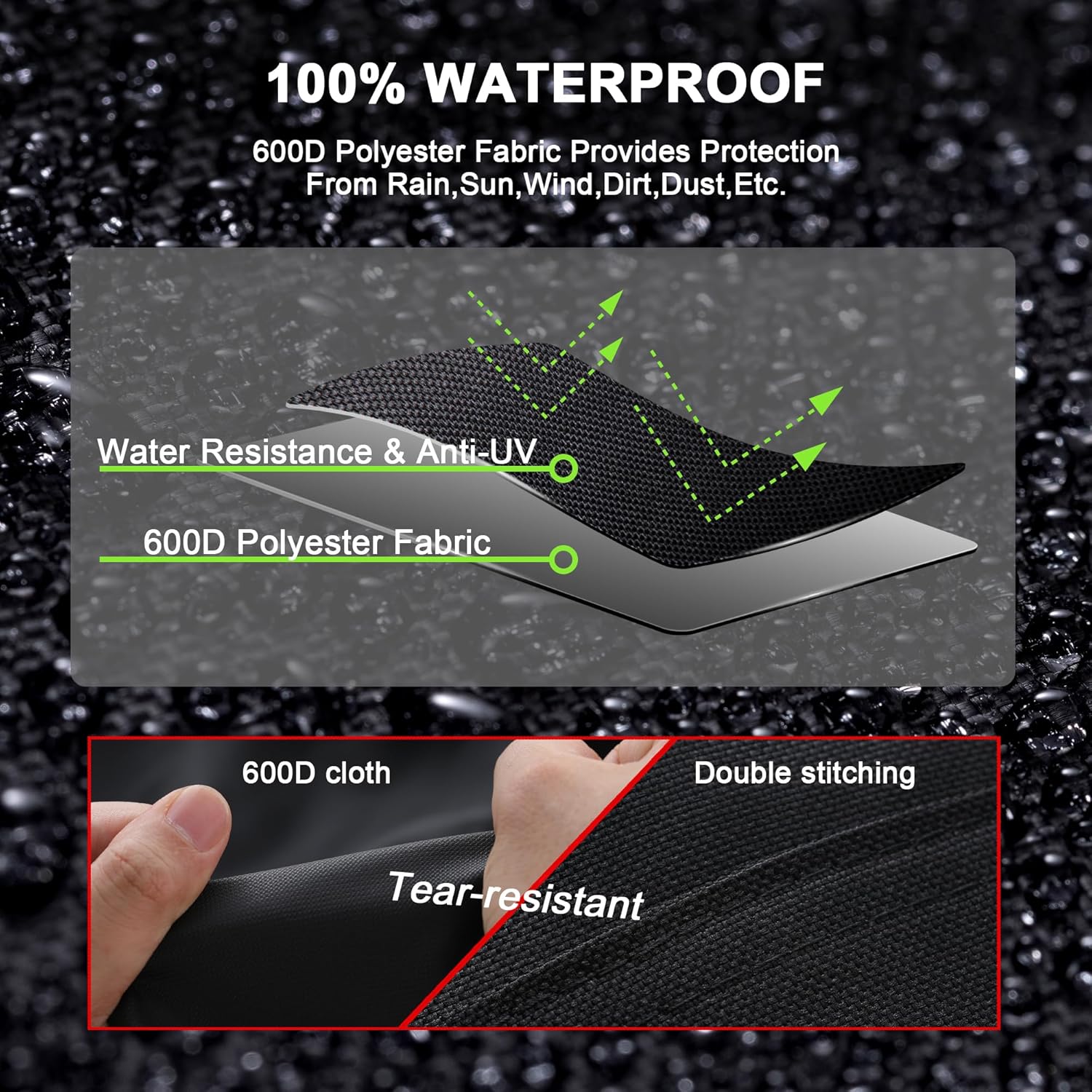 Himal Outdoors Lawn Mower Cover - Heavy Duty 600D Polyester Oxford Waterproof, UV Protection Universal Fit with Drawstring & Cover Storage Bag，Black - 5