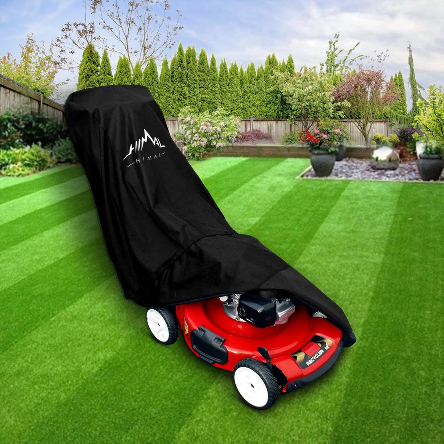 Himal Outdoors Lawn Mower Cover - Heavy Duty 600D Polyester Oxford Waterproof, UV Protection Universal Fit with Drawstring & Cover Storage Bag，Black - 7