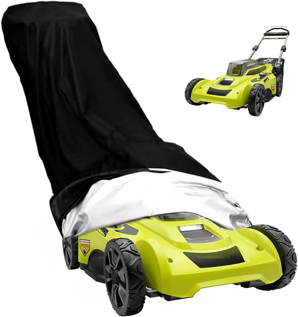 Lawn Mower Cover Compatible with Ryobi, Heavy Duty Lawnmower Covers, Polyester Oxford Push Mower Cover, with Drawstring and Storage Bag, for Dust and Outdoor Protection, Black - 1