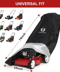 Lawn Mower Cover with PA Coating & Double Drawstring & Storage Bag, Heavy Duty 600D Polyester Oxford Push Mower Cover, Waterproof Lawnmower Covers for Outdoor - 2