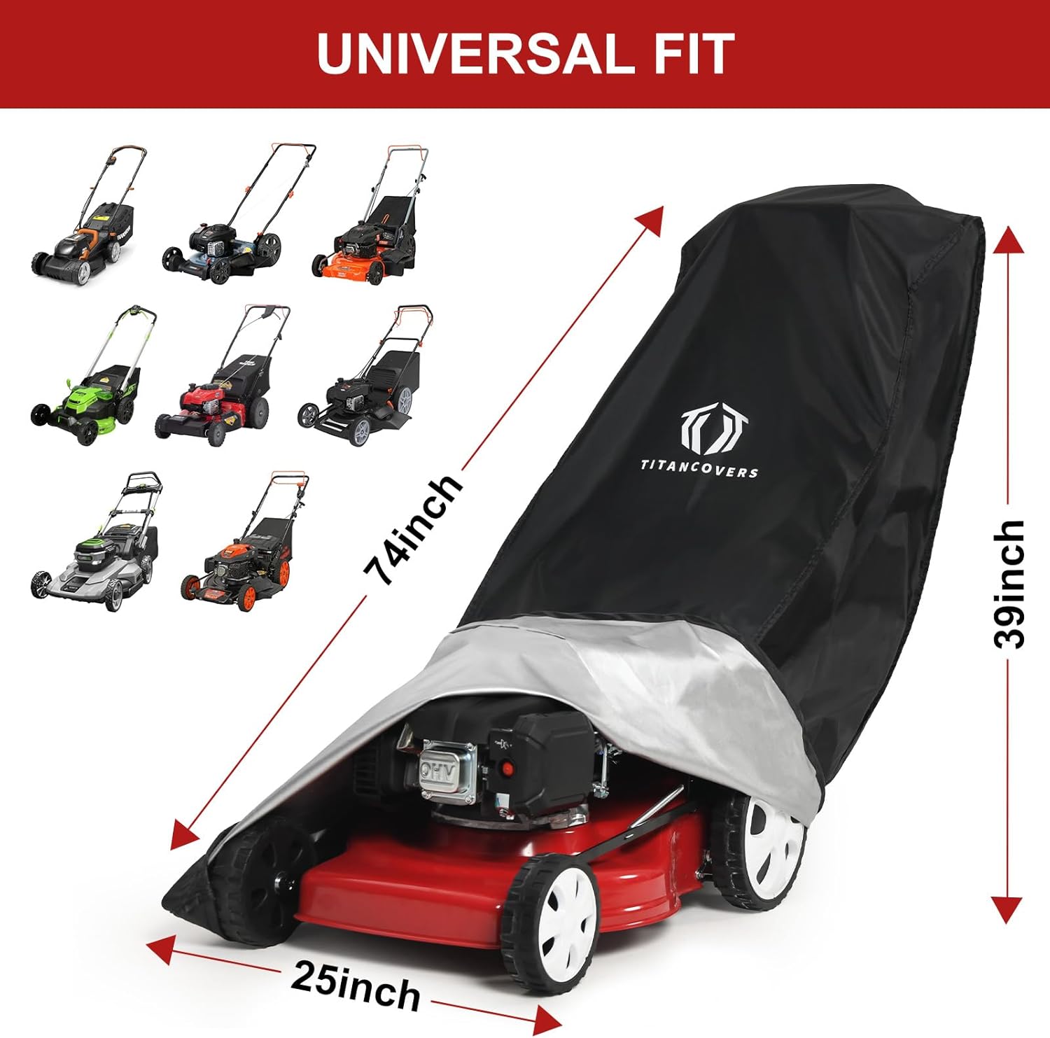 Lawn Mower Cover with PA Coating & Double Drawstring & Storage Bag, Heavy Duty 600D Polyester Oxford Push Mower Cover, Waterproof Lawnmower Covers for Outdoor - 2