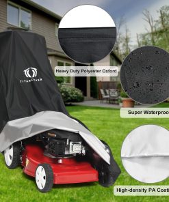 Lawn Mower Cover with PA Coating & Double Drawstring & Storage Bag, Heavy Duty 600D Polyester Oxford Push Mower Cover, Waterproof Lawnmower Covers for Outdoor - 4