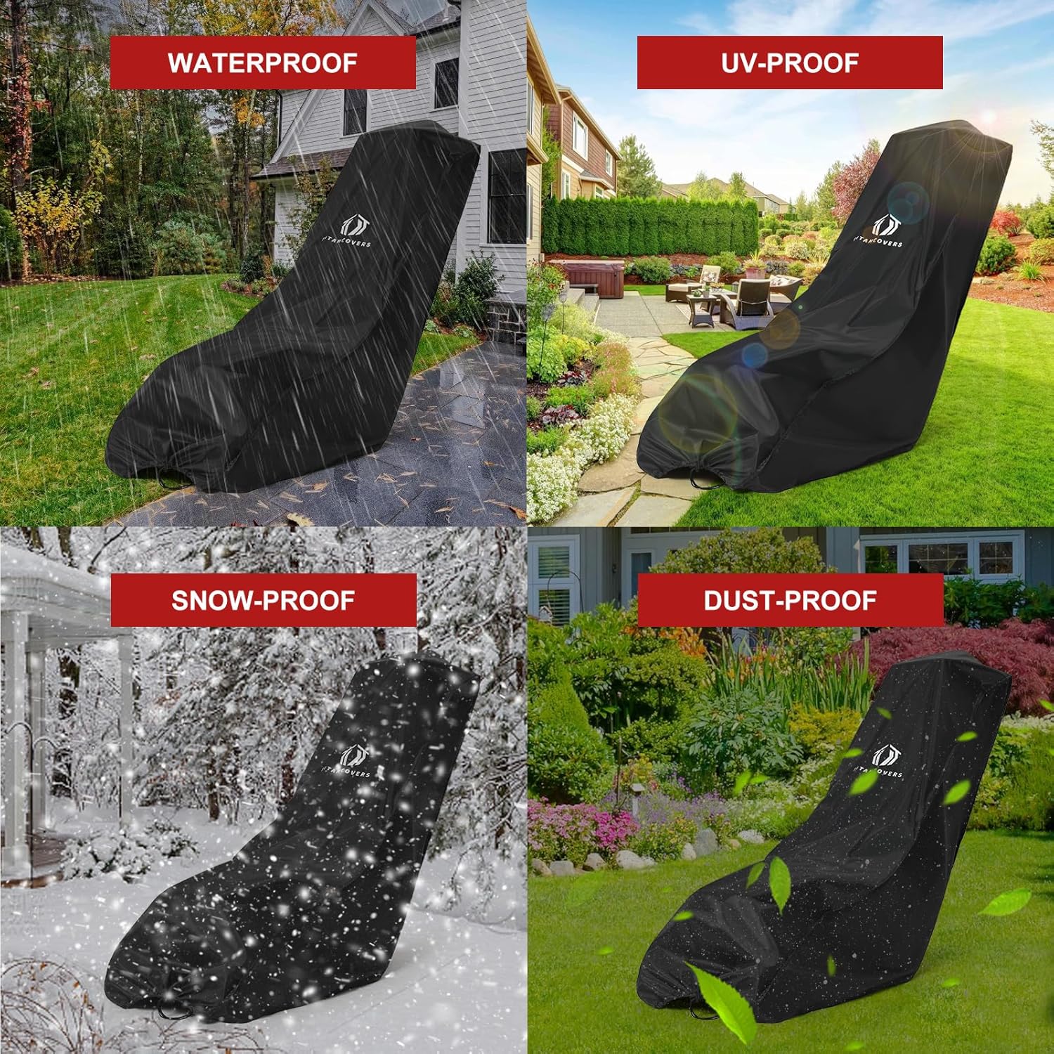 Lawn Mower Cover with PA Coating & Double Drawstring & Storage Bag, Heavy Duty 600D Polyester Oxford Push Mower Cover, Waterproof Lawnmower Covers for Outdoor - 5