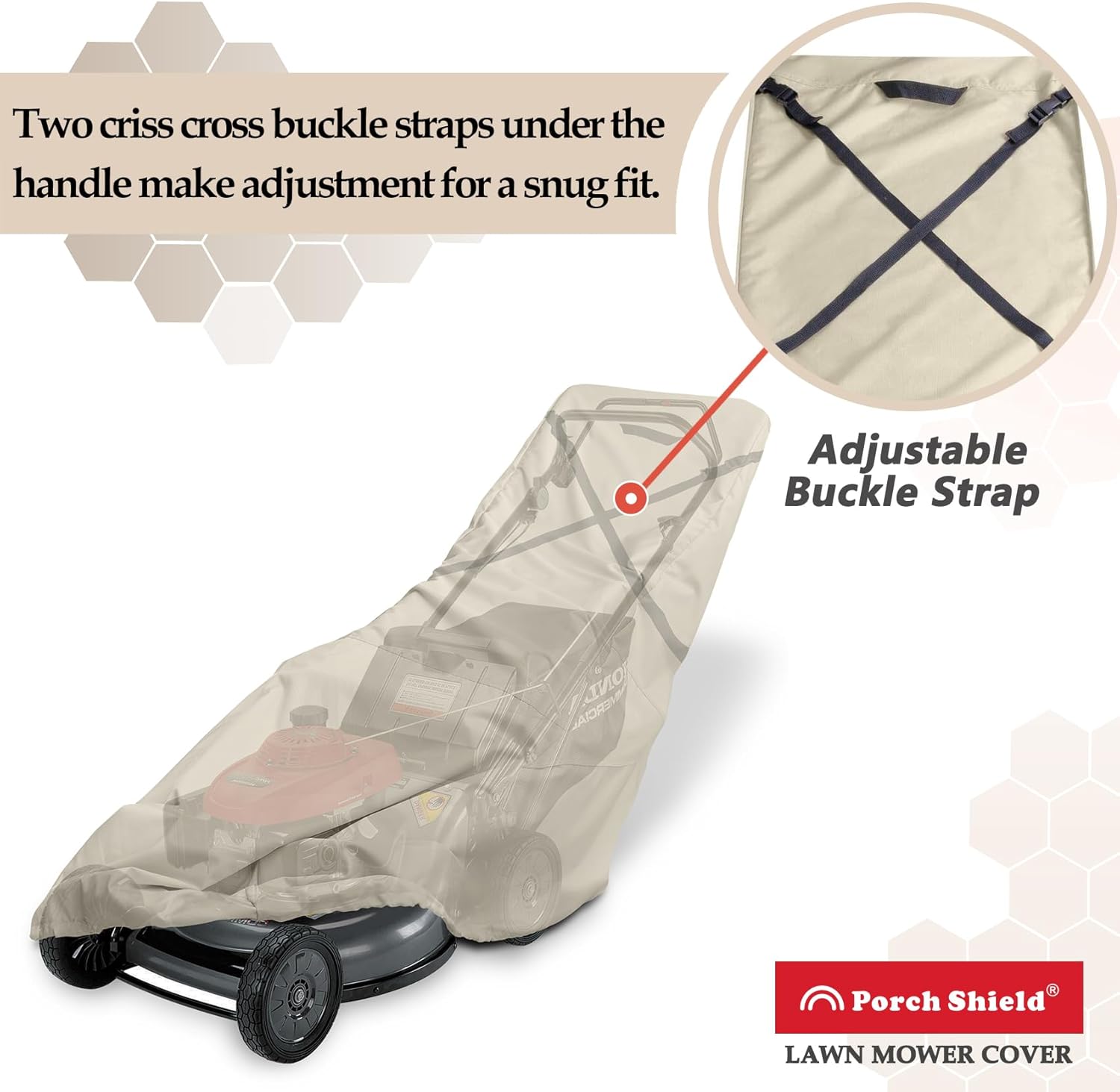 Porch Shield Lawn Mower Cover, Lawnmower Storage, Water Resistant, Universal Fitting, Full Protection Up to 22 Inches Wide (Light Tan) - 5