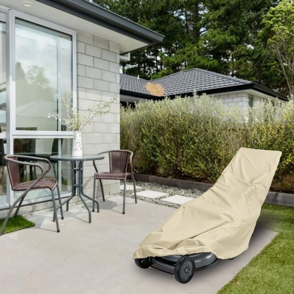 Porch Shield Lawn Mower Cover, Lawnmower Storage, Water Resistant, Universal Fitting, Full Protection Up to 22 Inches Wide (Light Tan) - 7