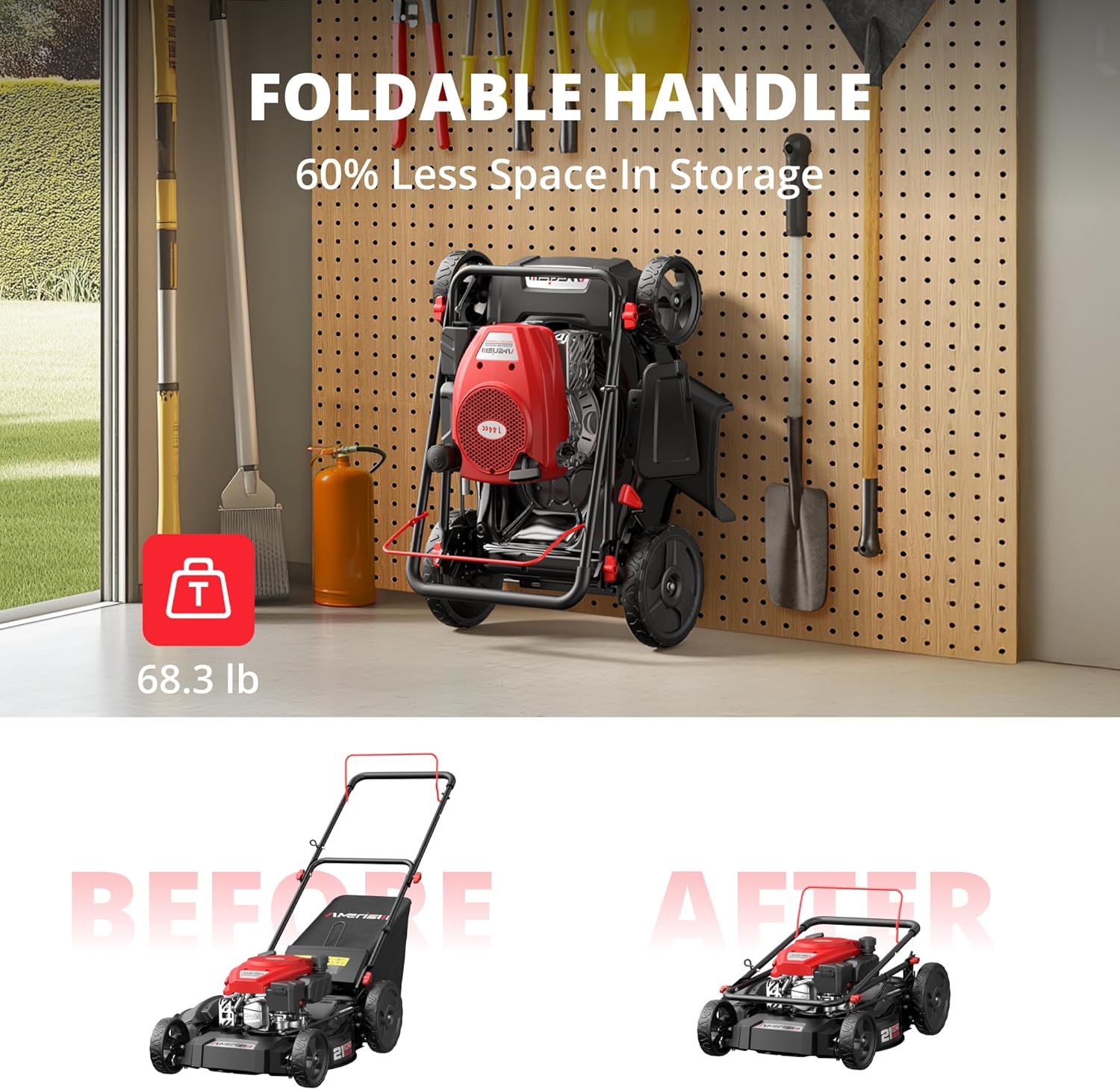 21-Inch 3-in-1 Gas Push Lawn Mower with 144cc 4-Stroke OHV Engine, 6-Position Adjustable Cutting Height, Large 1.4 Bushel Grass Catcher, Side Discharge & Mulching, Lightweight Easy Storage - 6