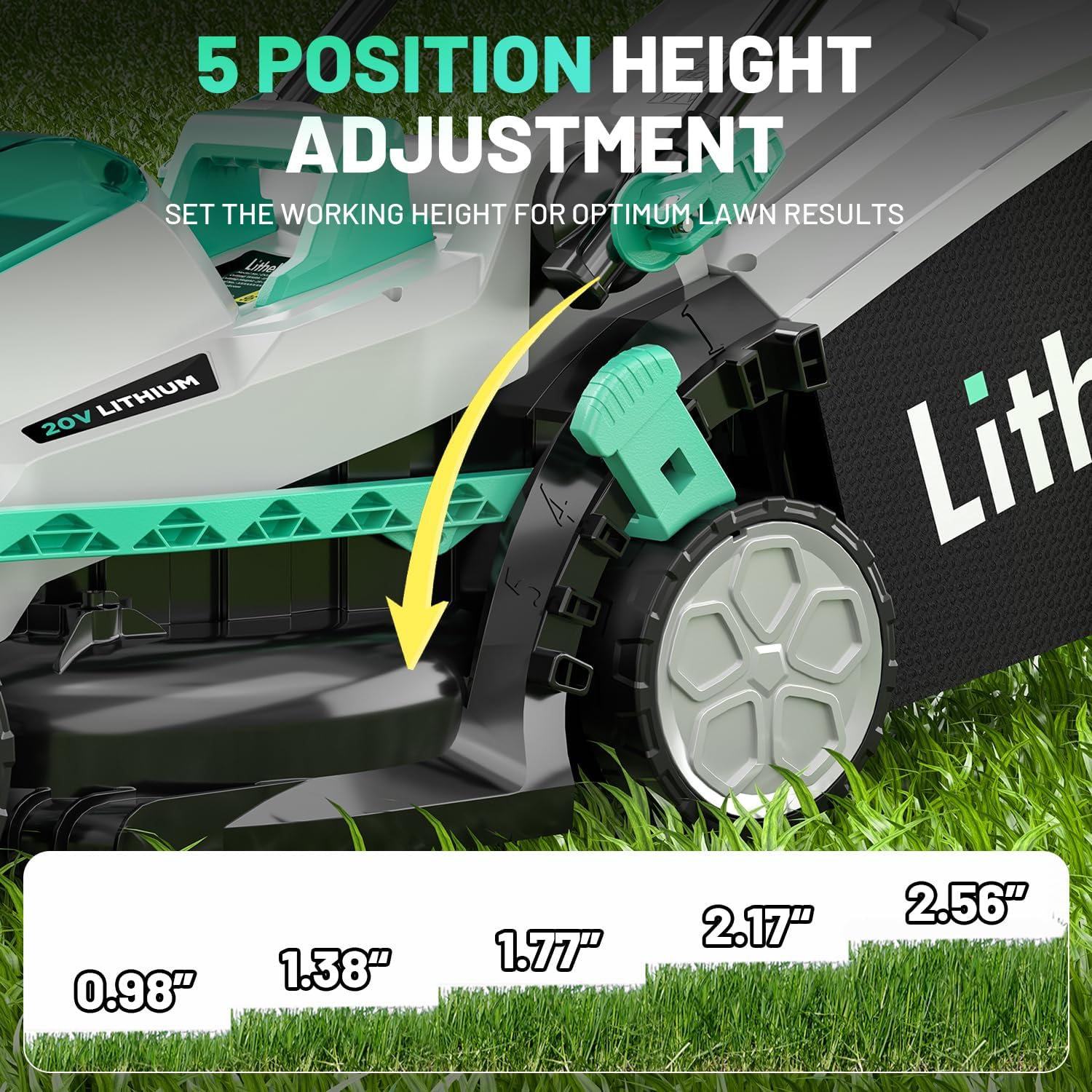 Litheli 13.1inch Electric Lawn Mower Cordless,Grass Cutter Machine for 1600 Sq.Ft.Lawnmower with Brushless Motor, 8 Gallon Capacity, Cutting Height from 1 to 2.5 in, Includes 1X4.0 Ah Battery - 3
