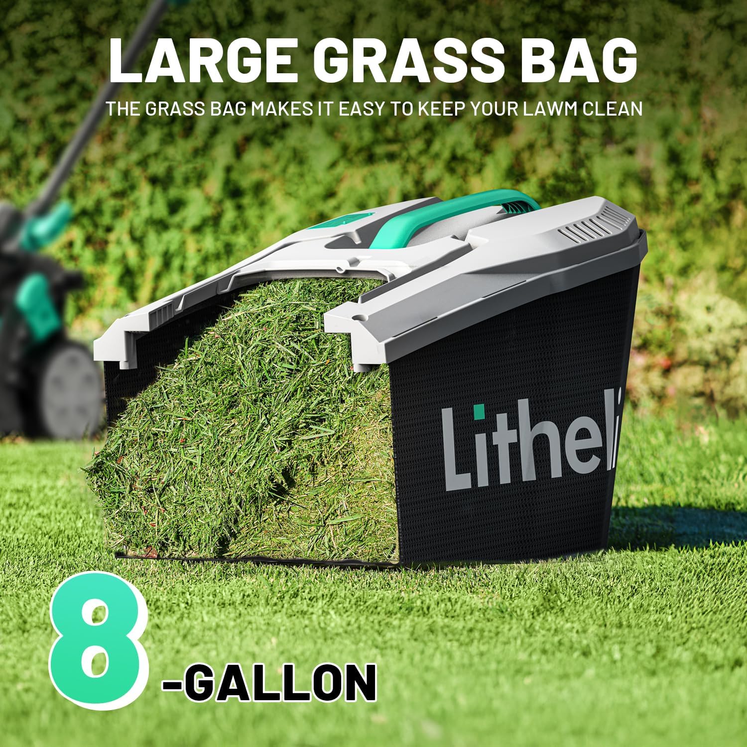 Litheli 13.1inch Electric Lawn Mower Cordless,Grass Cutter Machine for 1600 Sq.Ft.Lawnmower with Brushless Motor, 8 Gallon Capacity, Cutting Height from 1 to 2.5 in, Includes 1X4.0 Ah Battery - 6