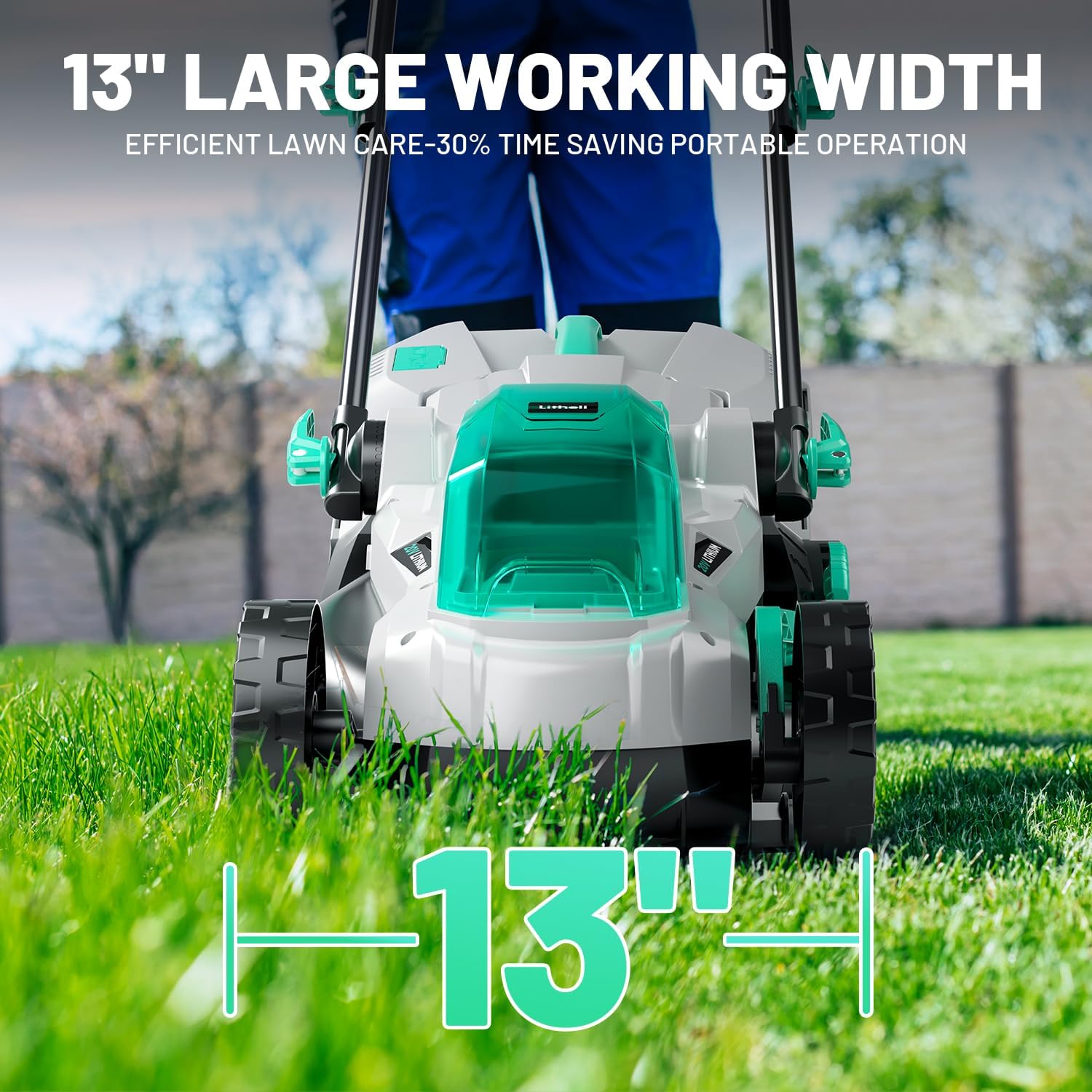 Litheli 13.1inch Electric Lawn Mower Cordless,Grass Cutter Machine for 1600 Sq.Ft.Lawnmower with Brushless Motor, 8 Gallon Capacity, Cutting Height from 1 to 2.5 in, Includes 1X4.0 Ah Battery - 8
