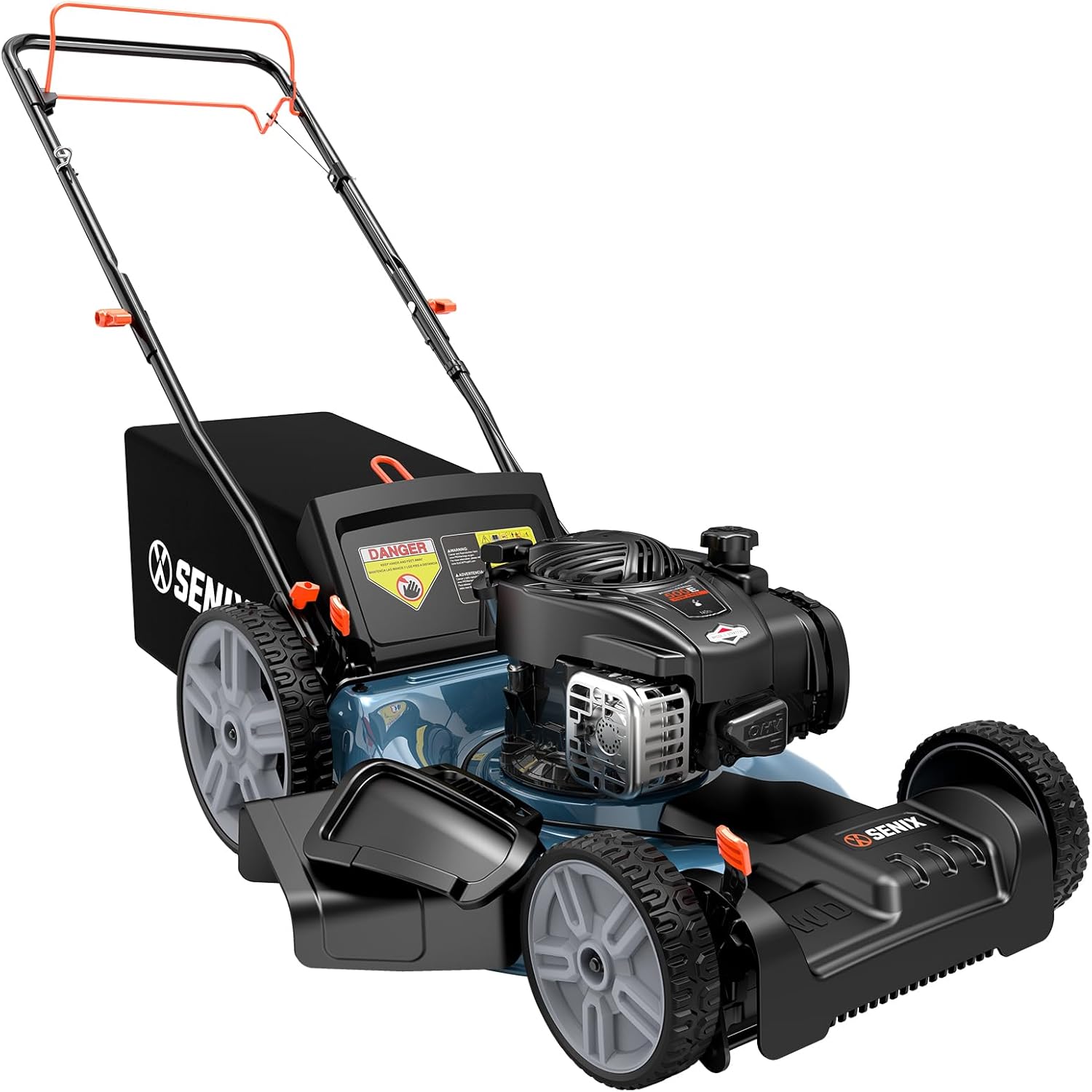 SENIX LSSG-M9 21-inch Gas Self-Propelled Lawn Mower - 140 cc 4-Cycle Briggs & Stratton Engine, Bagging, Mulching, and Side Discharge, 6-Position Lever Height Adjustment - 1