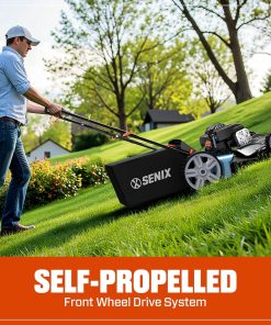 SENIX LSSG-M9 21-inch Gas Self-Propelled Lawn Mower - 140 cc 4-Cycle Briggs & Stratton Engine, Bagging, Mulching, and Side Discharge, 6-Position Lever Height Adjustment - 2