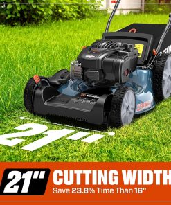 SENIX LSSG-M9 21-inch Gas Self-Propelled Lawn Mower - 140 cc 4-Cycle Briggs & Stratton Engine, Bagging, Mulching, and Side Discharge, 6-Position Lever Height Adjustment - 3