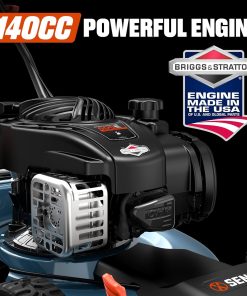 SENIX LSSG-M9 21-inch Gas Self-Propelled Lawn Mower - 140 cc 4-Cycle Briggs & Stratton Engine, Bagging, Mulching, and Side Discharge, 6-Position Lever Height Adjustment - 4
