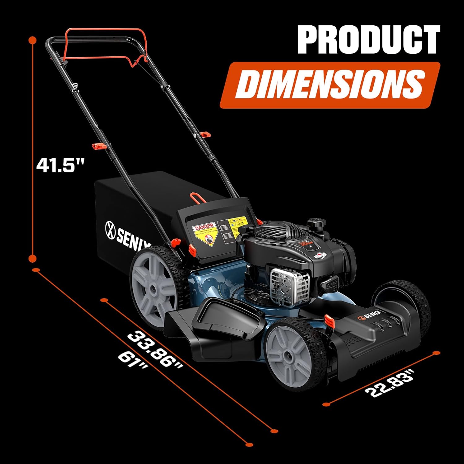SENIX LSSG-M9 21-inch Gas Self-Propelled Lawn Mower - 140 cc 4-Cycle Briggs & Stratton Engine, Bagging, Mulching, and Side Discharge, 6-Position Lever Height Adjustment - 5