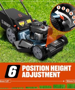 SENIX LSSG-M9 21-inch Gas Self-Propelled Lawn Mower - 140 cc 4-Cycle Briggs & Stratton Engine, Bagging, Mulching, and Side Discharge, 6-Position Lever Height Adjustment - 6