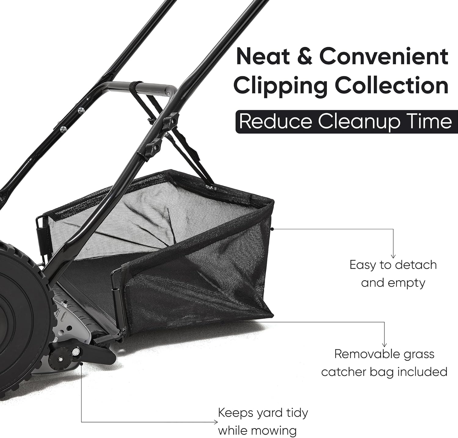 16 Push Reel Lawn Mower with Grass Catcher – Manual 5-Blade Hand Mower, Adjustable 3-Position Cutting Height, Lightweight & Eco-Friendly - 6