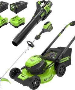 Greenworks 80V 21 Cordless Battery Push Lawn Mower,16 Cordless Battery String Trimmer & 730 CFM Leaf Blower,Combo Kit w- (1) 4.0Ah Battery (1)2.5 Ah Battery and (2)Charger - 1