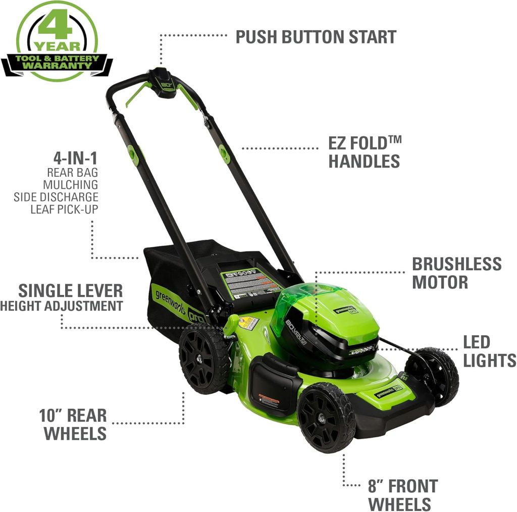 Greenworks 80V 21 Cordless Battery Push Lawn Mower,16 Cordless Battery String Trimmer & 730 CFM Leaf Blower,Combo Kit w- (1) 4.0Ah Battery (1)2.5 Ah Battery and (2)Charger - 2