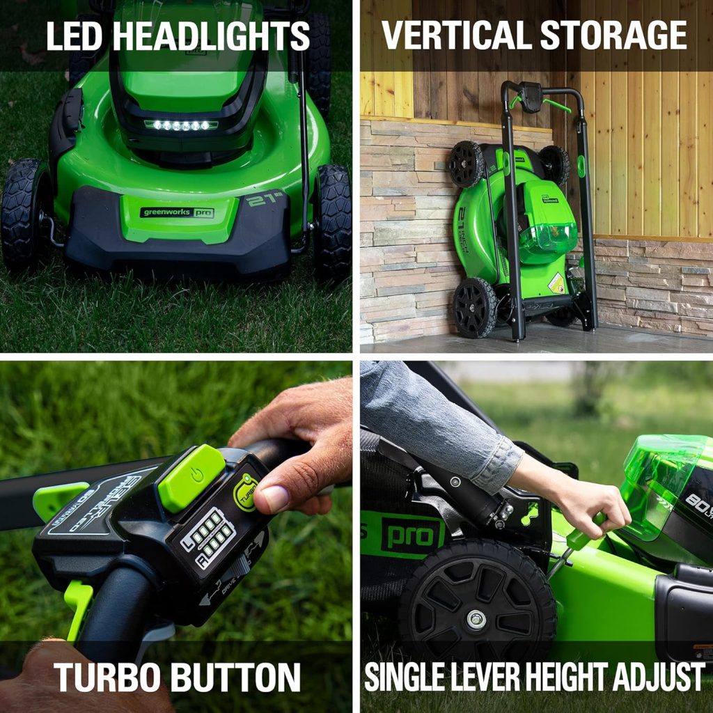 Greenworks 80V 21 Cordless Battery Push Lawn Mower,16 Cordless Battery String Trimmer & 730 CFM Leaf Blower,Combo Kit w- (1) 4.0Ah Battery (1)2.5 Ah Battery and (2)Charger - 6