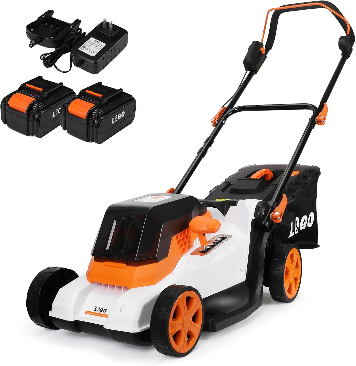LIGO 40V Cordless Lawn Mower w-11Gal Bag & 2X4.0Ah Battery - 15 Brushless Motor, 6-Position Height - Walk-Behind Grass Catcher w-Patented Comb - 1