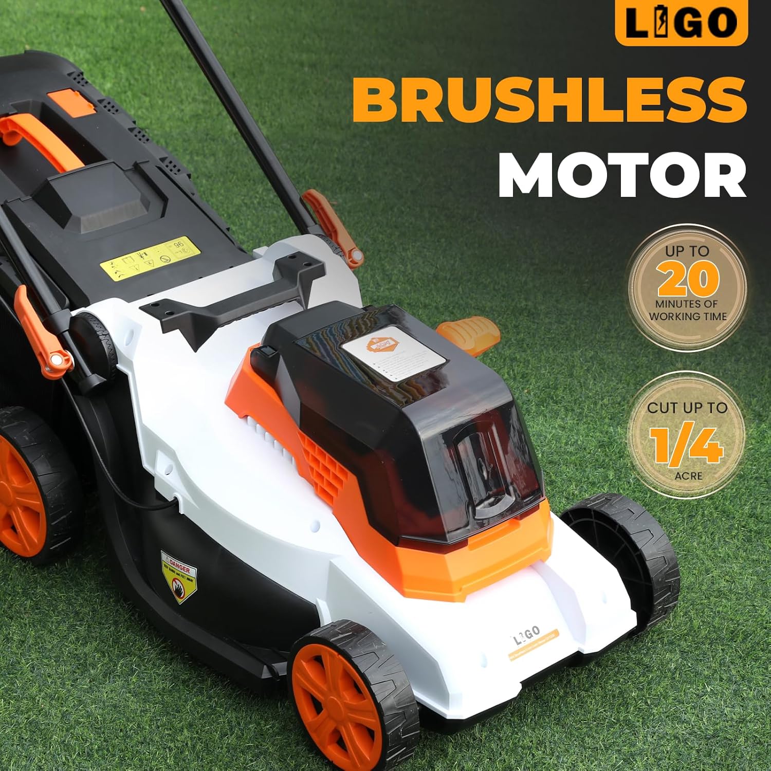LIGO 40V Cordless Lawn Mower w-11Gal Bag & 2X4.0Ah Battery - 15 Brushless Motor, 6-Position Height - Walk-Behind Grass Catcher w-Patented Comb - 3