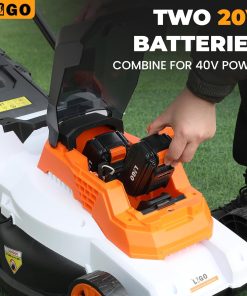 LIGO 40V Cordless Lawn Mower w-11Gal Bag & 2X4.0Ah Battery - 15 Brushless Motor, 6-Position Height - Walk-Behind Grass Catcher w-Patented Comb - 5