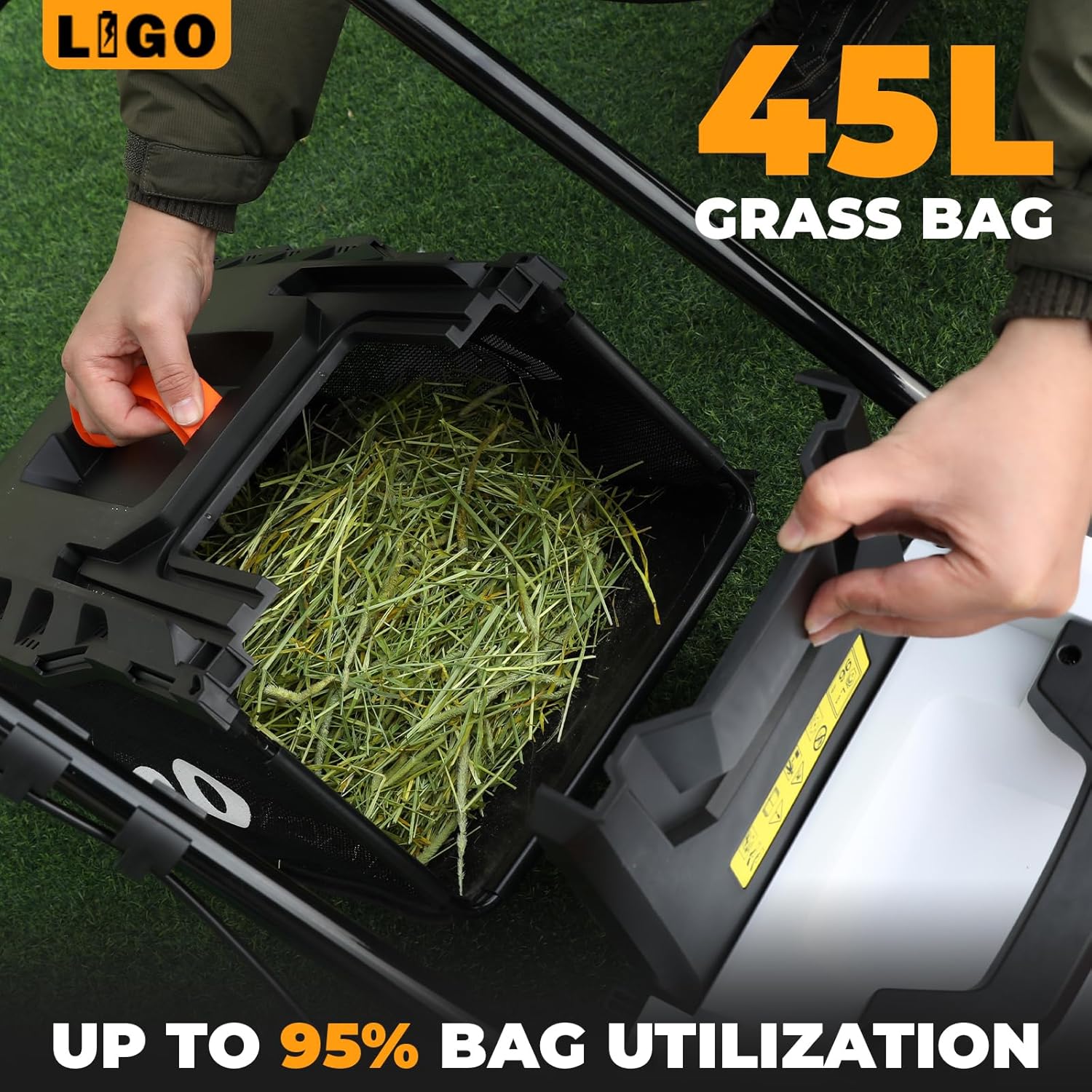 LIGO 40V Cordless Lawn Mower w-11Gal Bag & 2X4.0Ah Battery - 15 Brushless Motor, 6-Position Height - Walk-Behind Grass Catcher w-Patented Comb - 6