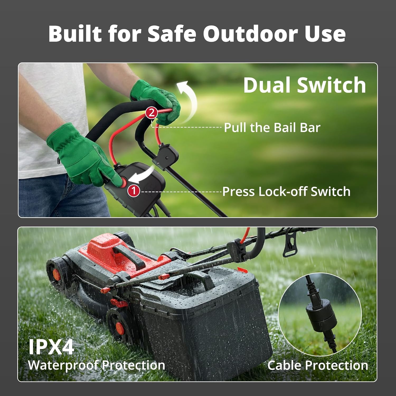 14-Inch 2IN1 Electric Lawn Mower, 12.5 Amp 1500W Corded Push Mower with 6-Position Height Adjustment, 10-Gallon Grass Catcher & Mulching Kit, Lightweight Lawn Mower for Small to Medium Yards - 2