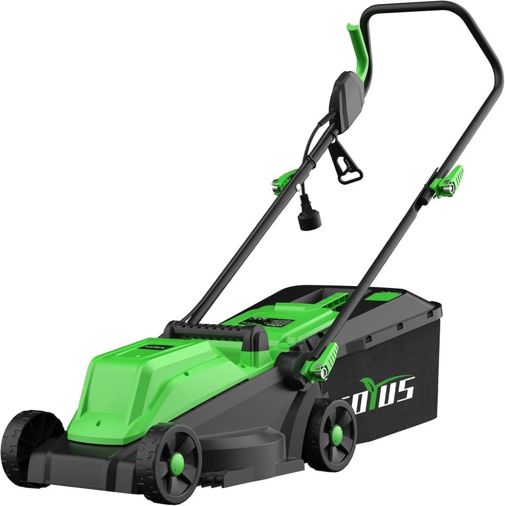 SOYUS Electric Lawn Mower Corded, 13 Inch 10-Amp Lawn Mowers with 8 Gallon Collection Bag, 3-Position Cutting Height Adjustment for Yard and Farm - 1