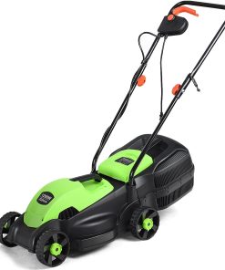 Goplus Lawn Mower, 13 Inch 2-in-1 Electric Lawn Mower with Grass Collection Bag, Folding Handle, Adjustable Cutting Height, Corded Push Lawn Mowers for Garden Yard, 12 Amp - 1