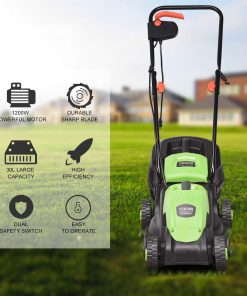 Goplus Lawn Mower, 13 Inch 2-in-1 Electric Lawn Mower with Grass Collection Bag, Folding Handle, Adjustable Cutting Height, Corded Push Lawn Mowers for Garden Yard, 12 Amp - 2