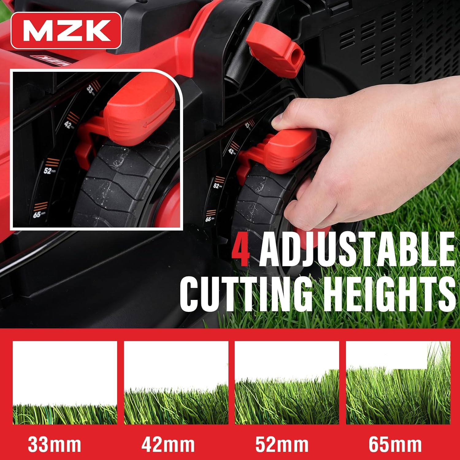 MZK 20V 13 Electric Lawn Mower, Brushless Cordless Lawn Mower with 4-Position Height Adjustment, Walk-Behind Push Mowers with 8 Gallon Grass Bag, 2 x 4.0Ah Batteries & Charger Included, LM13B8 - 6