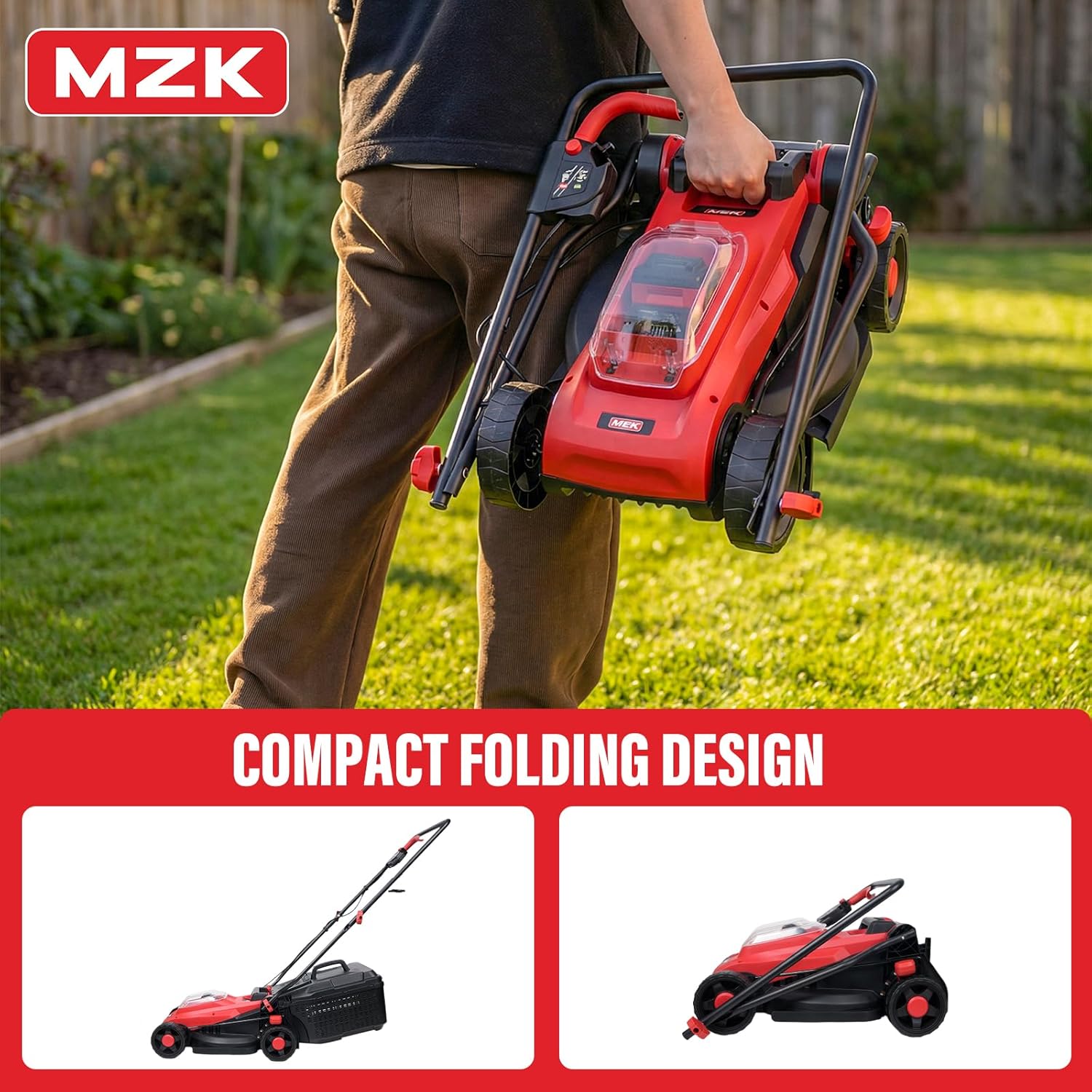 MZK 20V 13 Electric Lawn Mower, Brushless Cordless Lawn Mower with 4-Position Height Adjustment, Walk-Behind Push Mowers with 8 Gallon Grass Bag, 2 x 4.0Ah Batteries & Charger Included, LM13B8 - 7