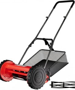 Push Reel Lawn Mower 14-Inch 5-Blade, Cordless Manual Reel Lawn Mower with Grass Catcher Bag, 4-Position Cutting Height Adjustment - 1