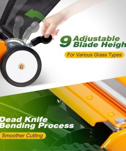 Walensee 18-Inch 5-Blade Push Reel Lawn Mower, Cordless Manual Reel Lawn Mower Walk-Behind Steel Lawn Mowers with Removable 10-Gallon Grass Catcher, Sponge Grip, 9-Position Cutting Height - 3