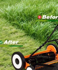 Walensee 18-Inch 5-Blade Push Reel Lawn Mower, Cordless Manual Reel Lawn Mower Walk-Behind Steel Lawn Mowers with Removable 10-Gallon Grass Catcher, Sponge Grip, 9-Position Cutting Height - 6