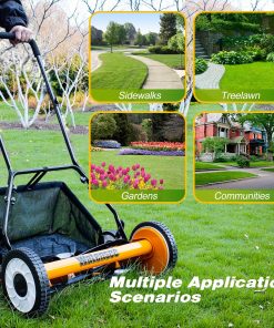 Walensee 18-Inch 5-Blade Push Reel Lawn Mower, Cordless Manual Reel Lawn Mower Walk-Behind Steel Lawn Mowers with Removable 10-Gallon Grass Catcher, Sponge Grip, 9-Position Cutting Height - 8