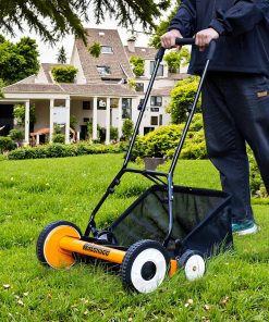 Walensee 18-Inch 5-Blade Push Reel Lawn Mower, Cordless Manual Reel Lawn Mower Walk-Behind Steel Lawn Mowers with Removable 10-Gallon Grass Catcher, Sponge Grip, 9-Position Cutting Height - 9