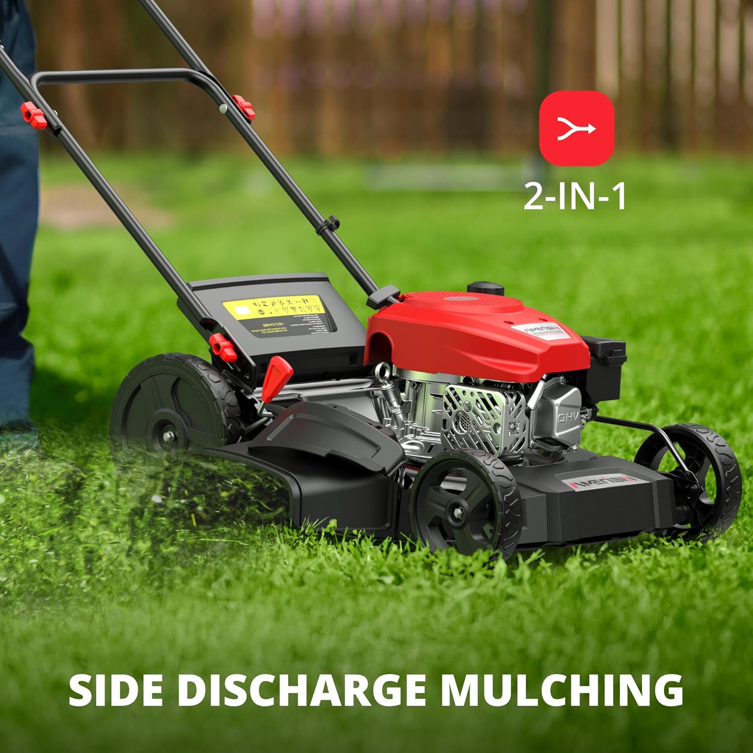 21 Inch Gas Push Lawn Mower, 2-in-1 Mulching & Side Discharge, 144cc 4-Stroke OHV Engine, 6-Position Height Adjustment, Lightweight Push Mower for Small to Medium Yards - 2