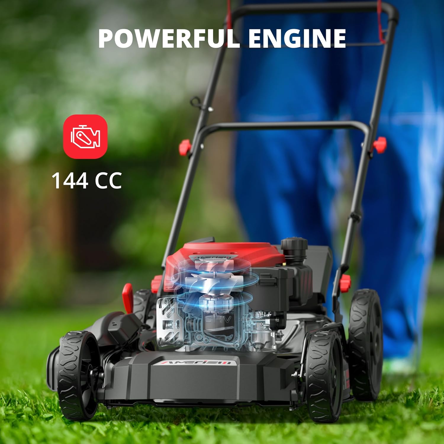 21 Inch Gas Push Lawn Mower, 2-in-1 Mulching & Side Discharge, 144cc 4-Stroke OHV Engine, 6-Position Height Adjustment, Lightweight Push Mower for Small to Medium Yards - 4