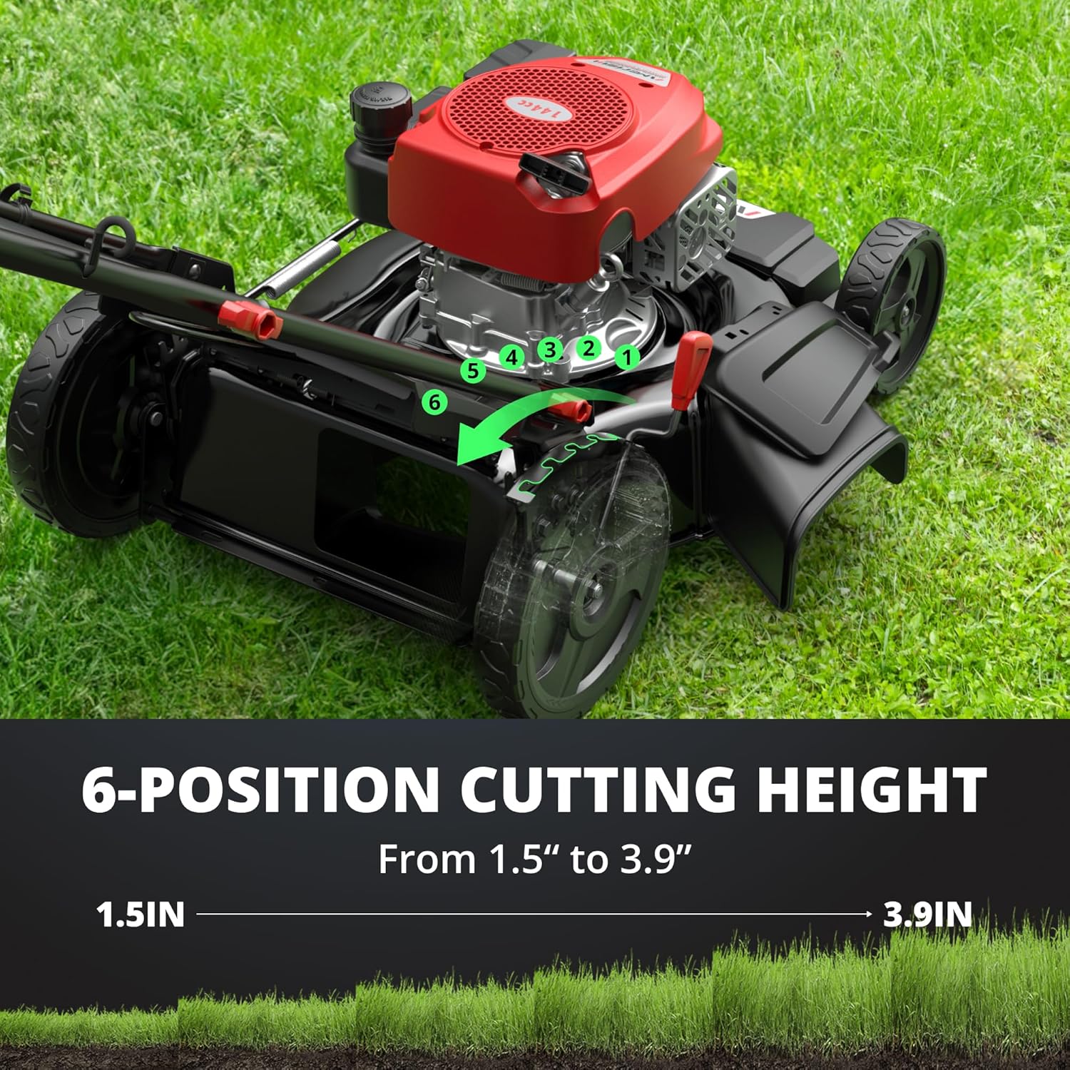 21 Inch Gas Push Lawn Mower, 2-in-1 Mulching & Side Discharge, 144cc 4-Stroke OHV Engine, 6-Position Height Adjustment, Lightweight Push Mower for Small to Medium Yards - 5