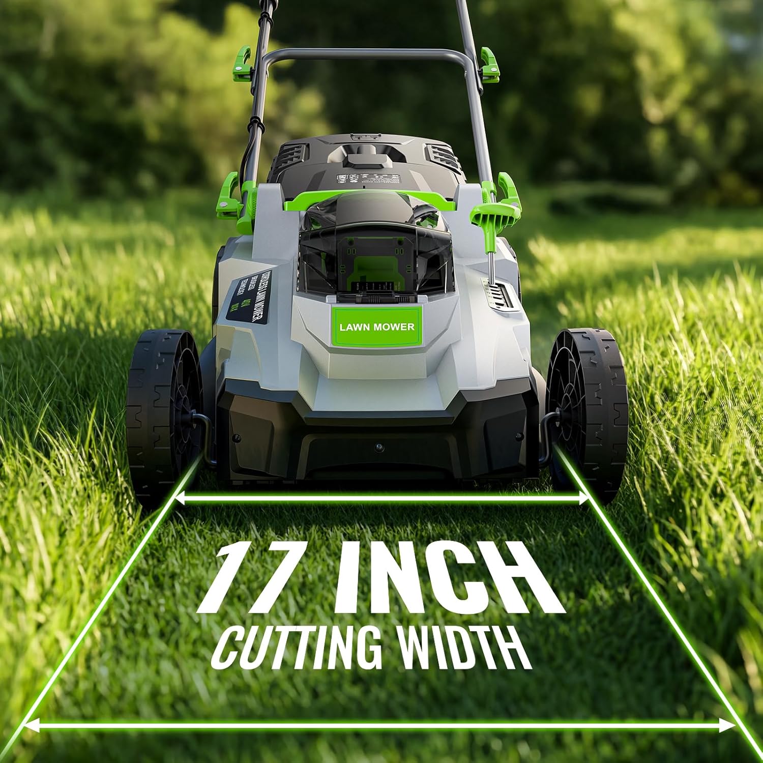 40V Cordless Lawn Mower, Electric Battery Powered 4.0Ah Walk Behind Lawnmower, 17” Cutting Width, 6-Position Height Adjustment, Bagging & Mulching Model, for Garden-Patio-Yark - 2