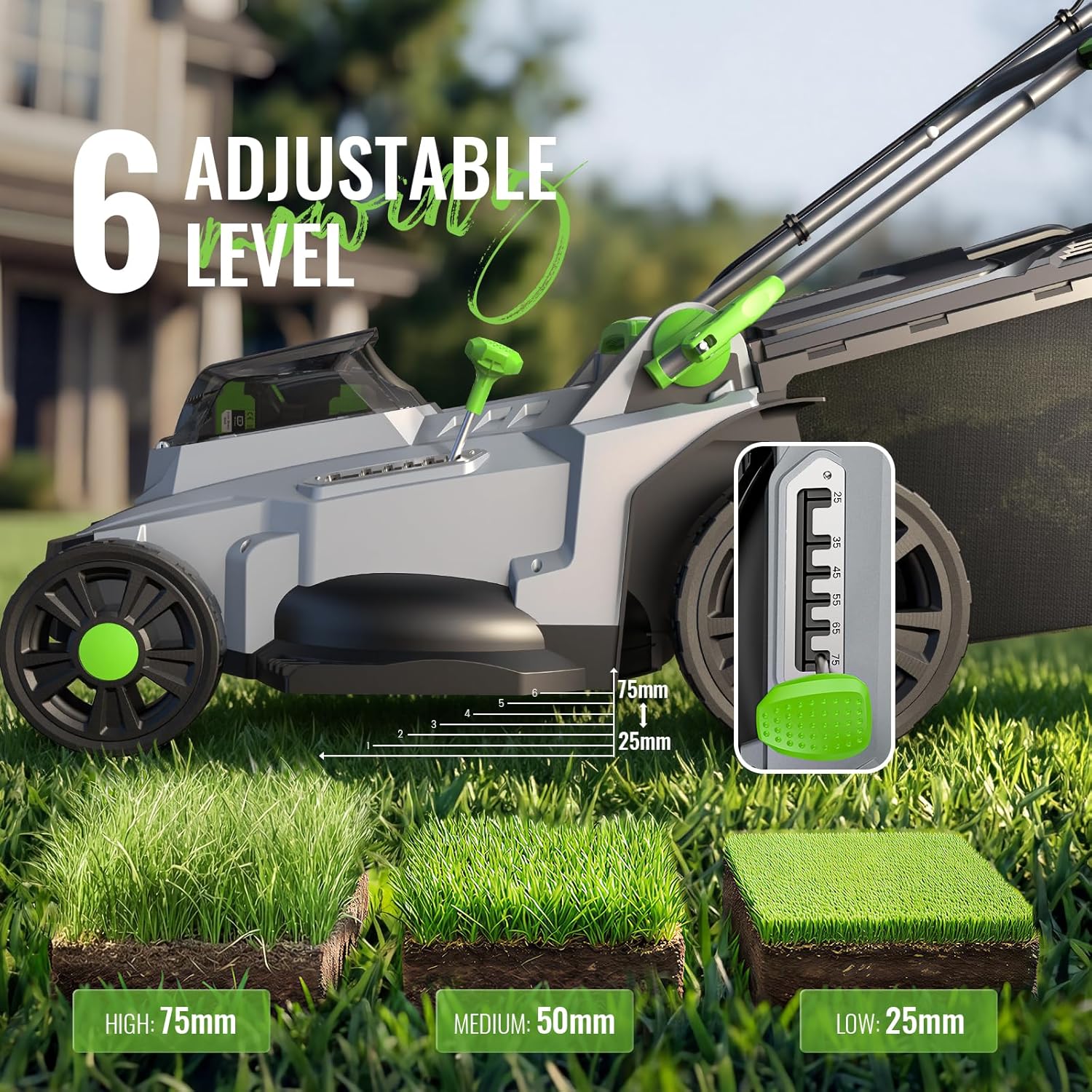 40V Cordless Lawn Mower, Electric Battery Powered 4.0Ah Walk Behind Lawnmower, 17” Cutting Width, 6-Position Height Adjustment, Bagging & Mulching Model, for Garden-Patio-Yark - 4