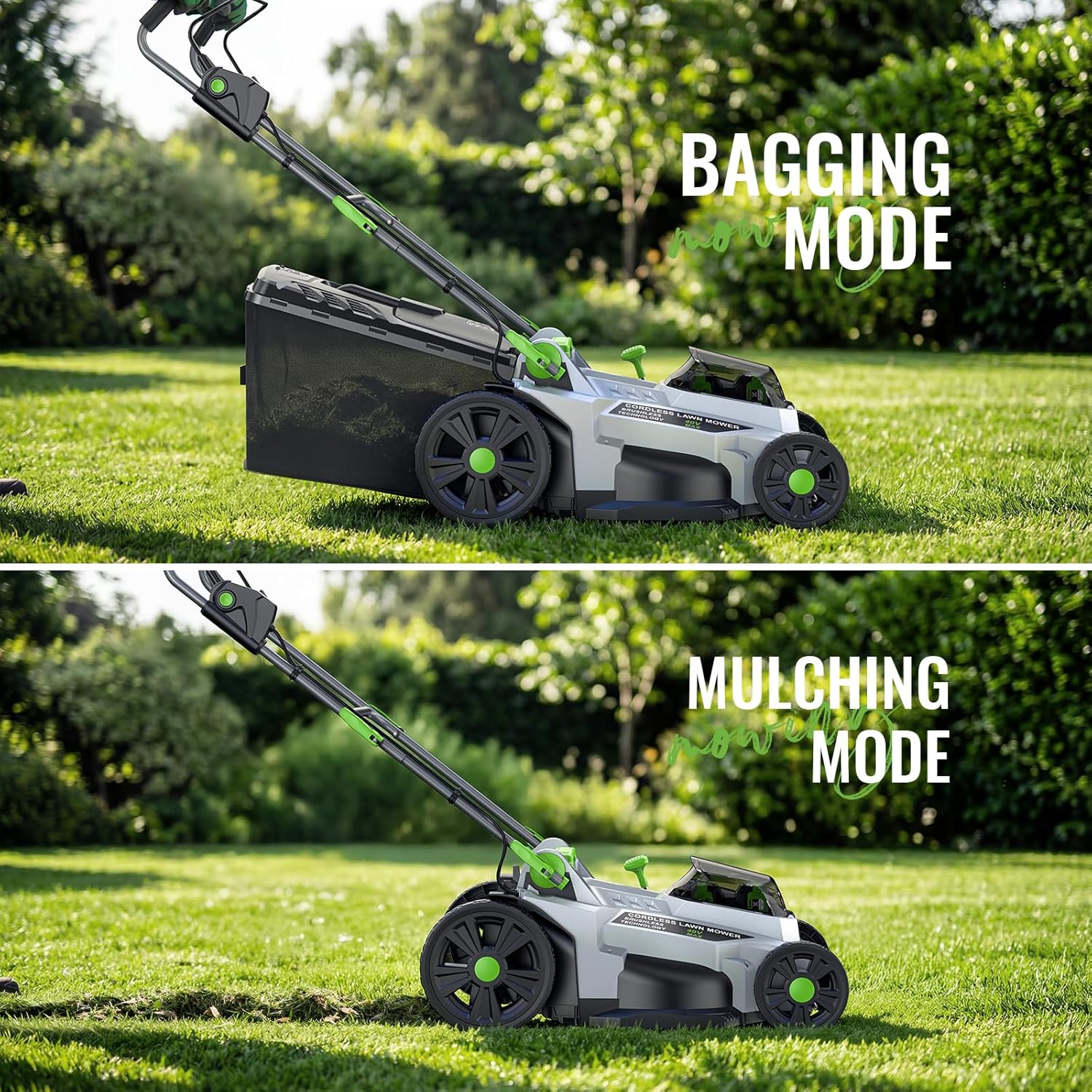 40V Cordless Lawn Mower, Electric Battery Powered 4.0Ah Walk Behind Lawnmower, 17” Cutting Width, 6-Position Height Adjustment, Bagging & Mulching Model, for Garden-Patio-Yark - 6
